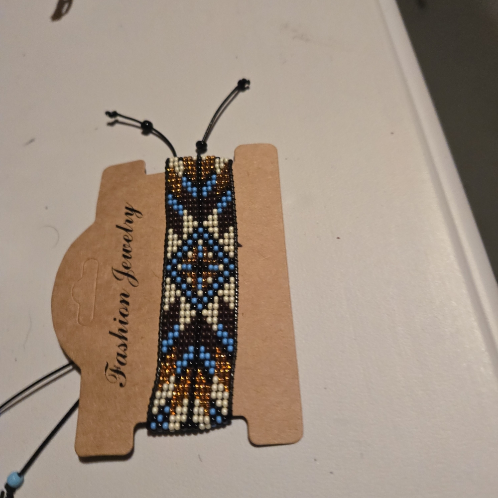 Beaded Bracelet with Blue and Gold Accents